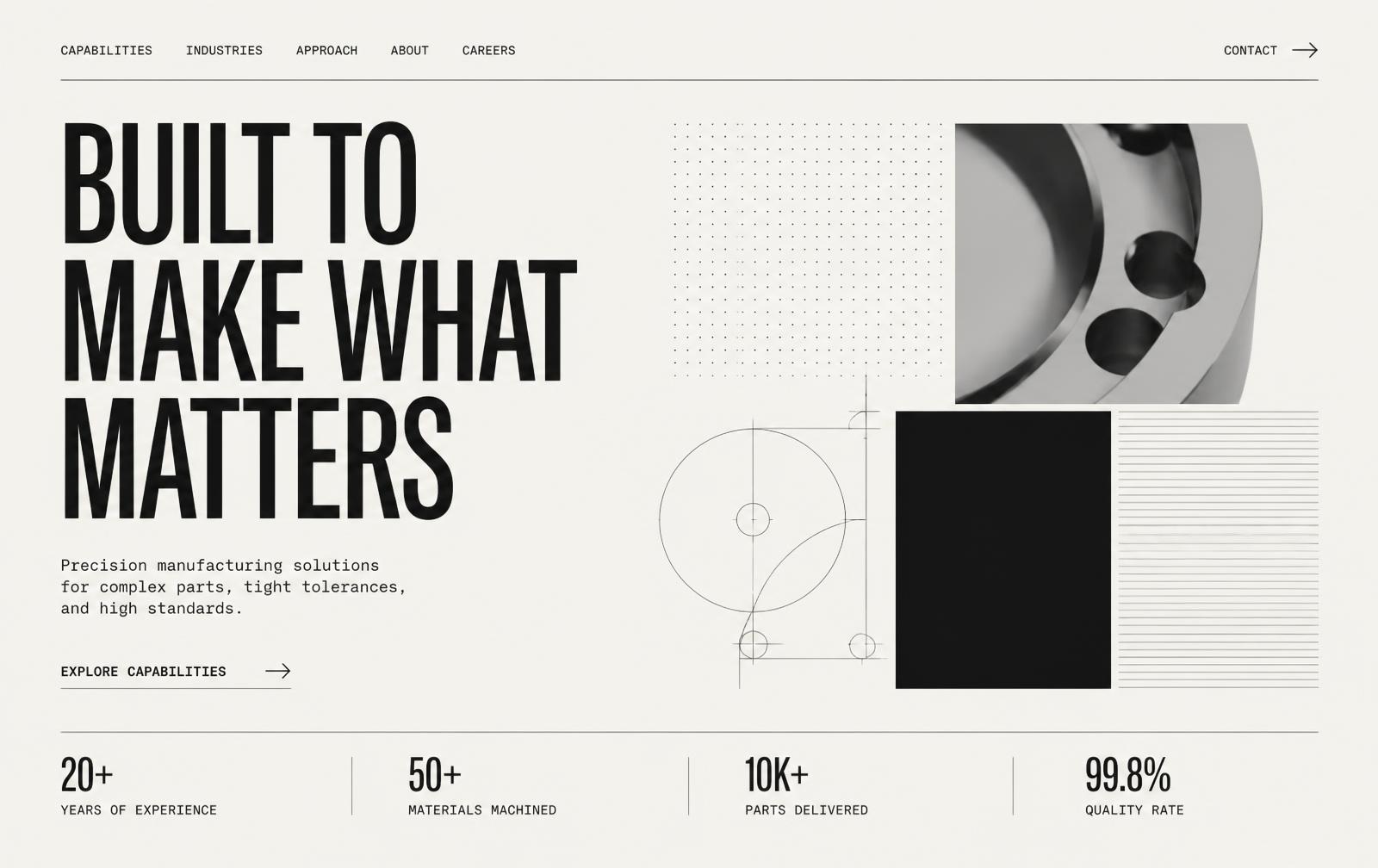 Concept website for an industrial company with an oversized headline and technical imagery